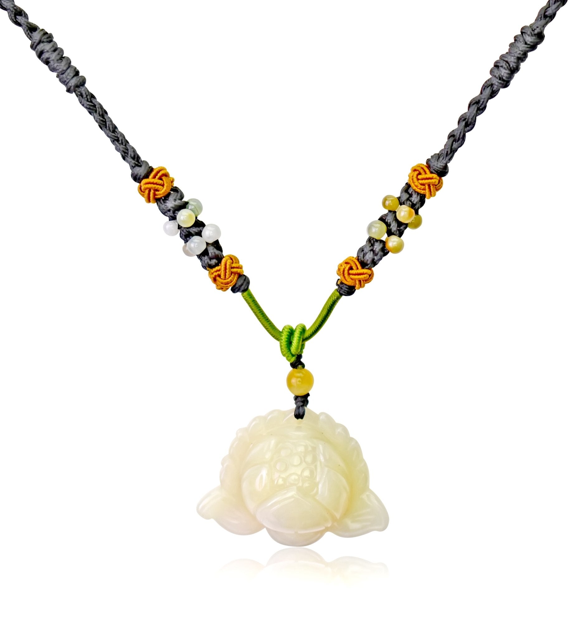 Jade Necklace Lotus Flower Pendant for July Birth Flower Necklace Handmade Jewelry Gift For Mothers Day Flower Shaped Necklace Lotus Flower For Purity, and Spiritual EnlightenmentNecklacesSerenity Jade
