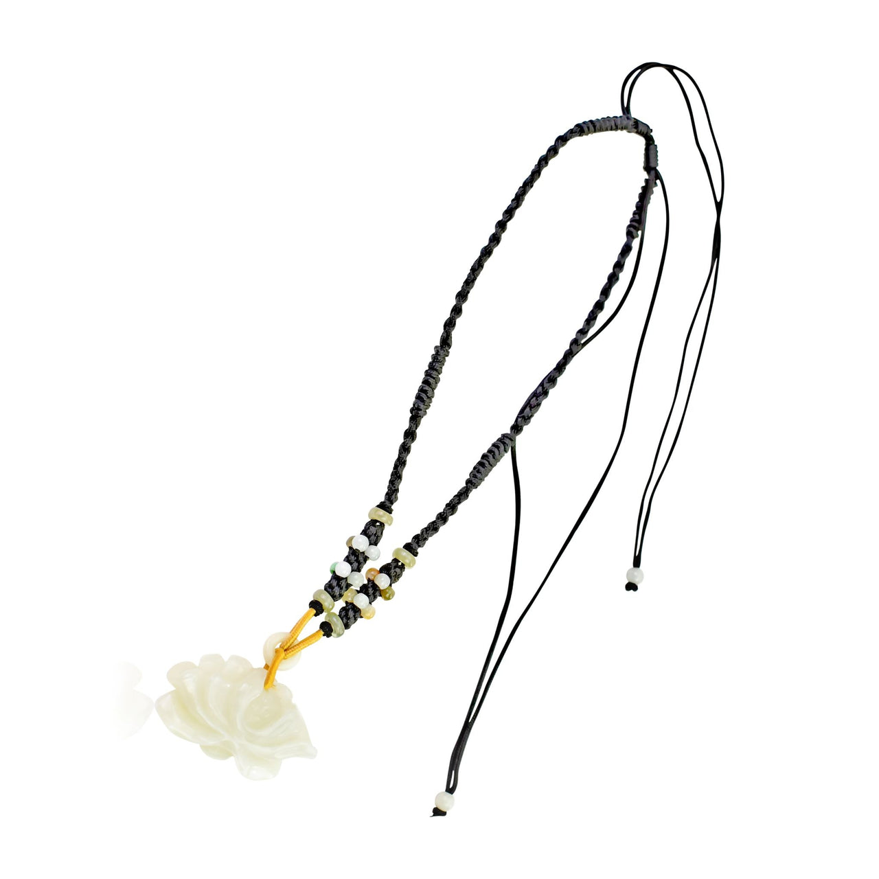 Jade Necklace Pendant White Lotus Necklace Pendant Handmade Jewelry for Women Necklace Adjustable Knots for Necklaces Jade Flower Pendant Friend BirthdayNecklacesSerenity Jade