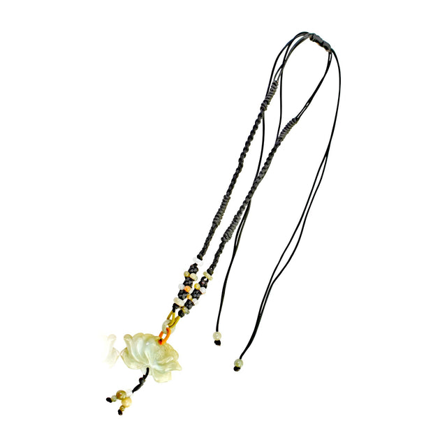 Jade Necklace Pendant White Lotus Necklace Pendant Handmade Jewelry for Women Necklace Adjustable Knots for Necklaces Jade Flower Pendant Friend BirthdayNecklacesSerenity Jade