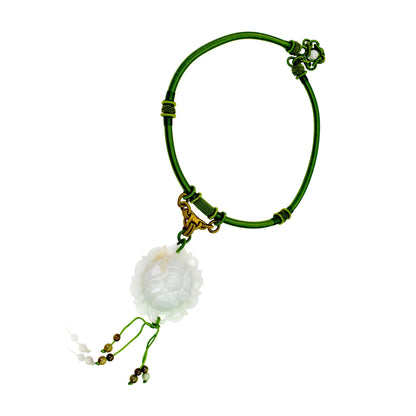 White Jade Large Floral Necklace a Lotus Necklace Pendant for Women Lotus Flower Pendant Anniversary Gift
