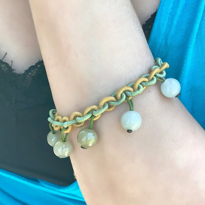 Women Chain Link Bracelet with Beads of Jade a Genuine Jade Bead Bracelet Spiritual Birthday Gift for Her