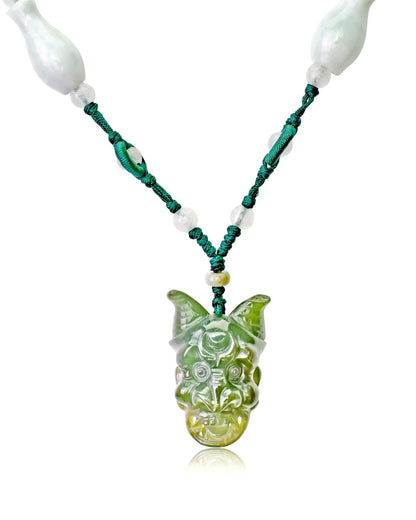 Green Jade Artisan Jade Mask Handcrafted Necklace for Him Opera Mask for Luck and Inner Power Elegant Birthday Gift
