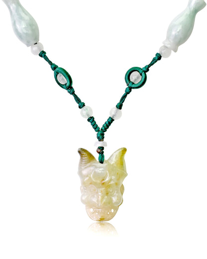 Yellow Jade Artisan Jade Mask Handcrafted Necklace for Him Opera Mask for Luck and Inner Power Elegant Birthday Gift