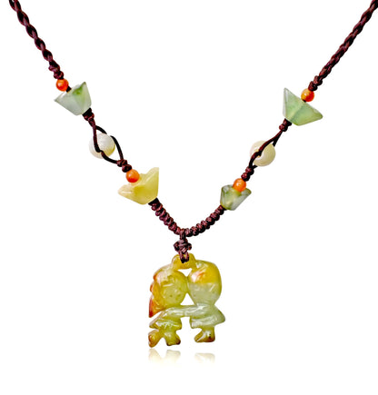 Green Jade Cute Doll Necklace a Relationship Necklaces a Custom Couple Necklaces Valentine's Day Love Gift