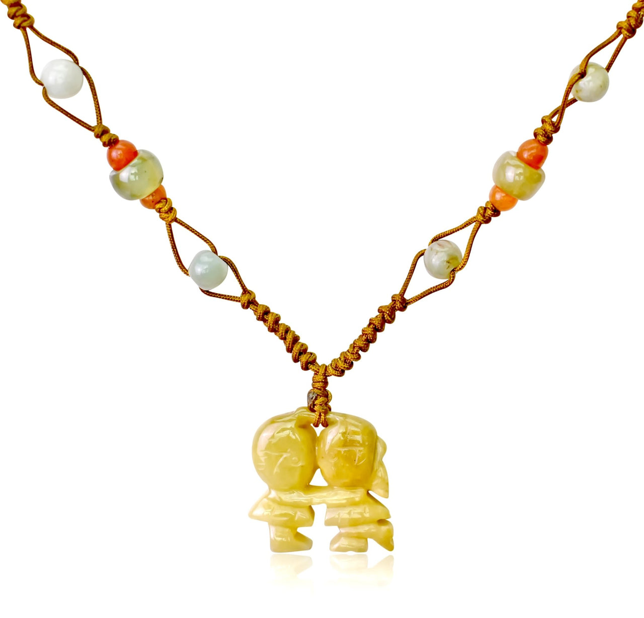 Yellow JadeCute Doll Necklace a Relationship Necklaces a Custom Couple Necklaces Valentine's Day Love Gift