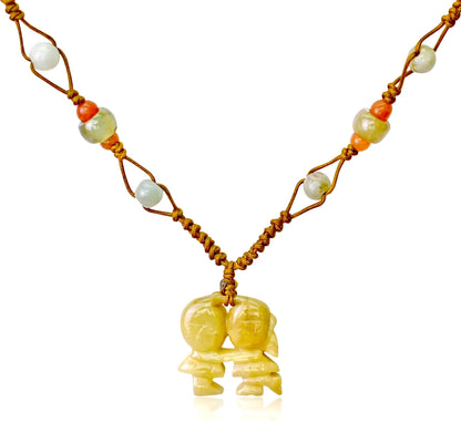 Yellow JadeCute Doll Necklace a Relationship Necklaces a Custom Couple Necklaces Valentine's Day Love Gift