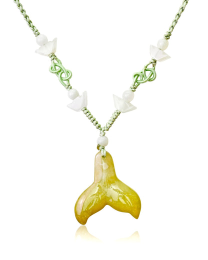 Yellow Jade Whale Tail Necklace Custom Handmade Jewelry For Her Whale Tail Pendant Soulful Mother’s Day Gift