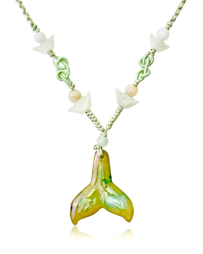 Green Jade Whale Tail Necklace Custom Handmade Jewelry For Her Whale Tail Pendant Soulful Mother’s Day Gift