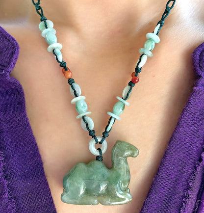 Women Jade Camel Jewelry Animal Pendant Necklace Symbol of Survival and Endurance Milestone Gift