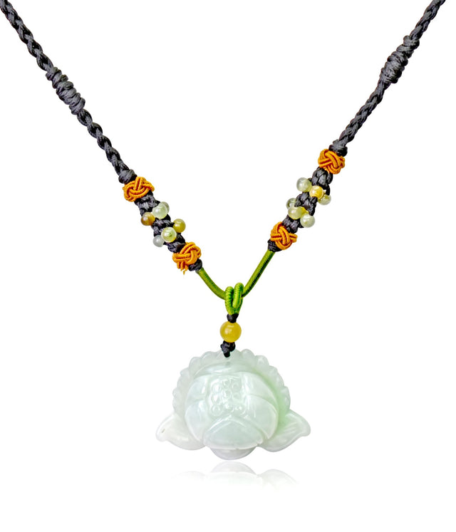 Necklace Lotus Flower Gift for Friend Handmade Jewelry Jade Pendant Lotus Birthstone Necklace for Birthday Gift Lotus Flower Pendant Necklace For Spiritual PracticeNecklacesSerenity Jade