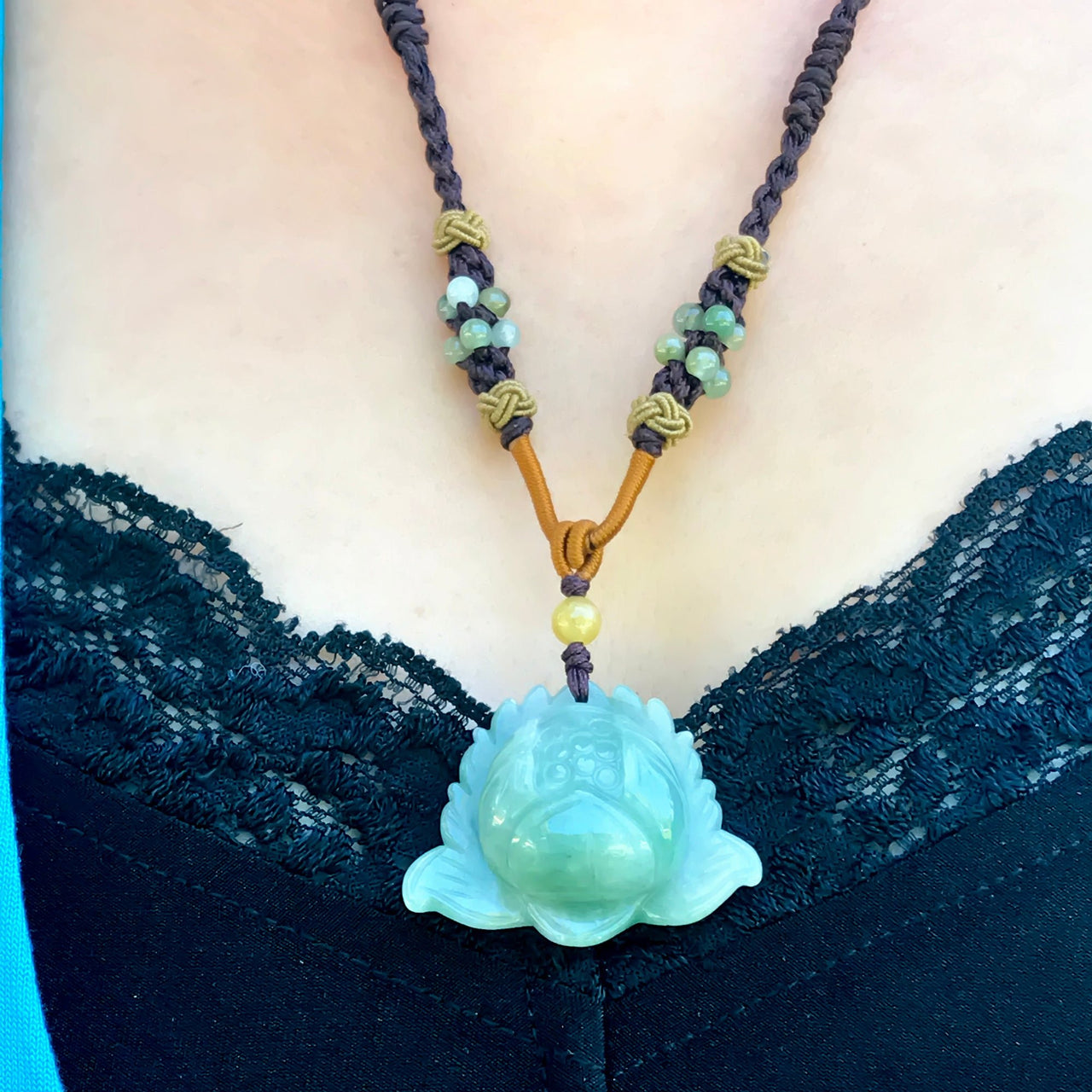 Necklace Lotus Flower Gift for Friend Handmade Jewelry Jade Pendant Lotus Birthstone Necklace for Birthday Gift Lotus Flower Pendant Necklace For Spiritual PracticeNecklacesSerenity Jade