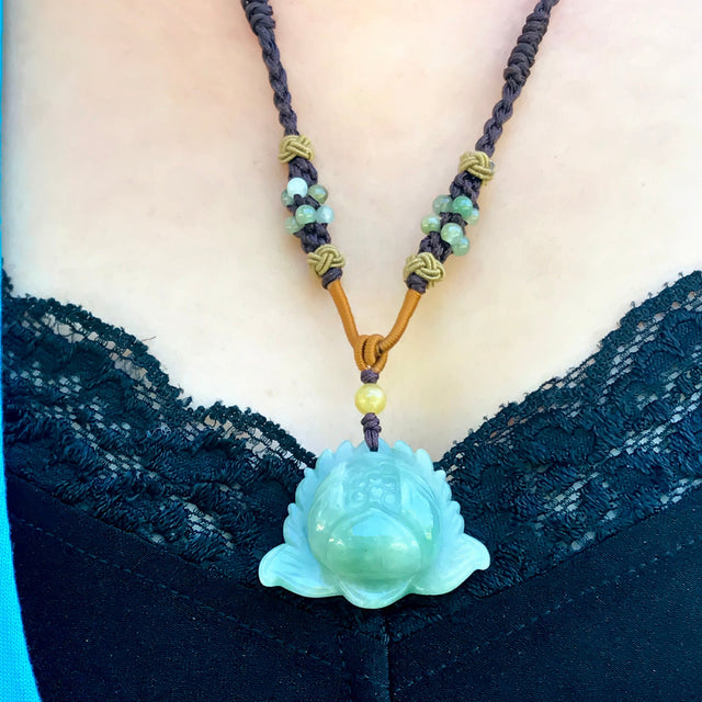 Necklace Lotus Flower Gift for Friend Handmade Jewelry Jade Pendant Lotus Birthstone Necklace for Birthday Gift Lotus Flower Pendant Necklace For Spiritual PracticeNecklacesSerenity Jade