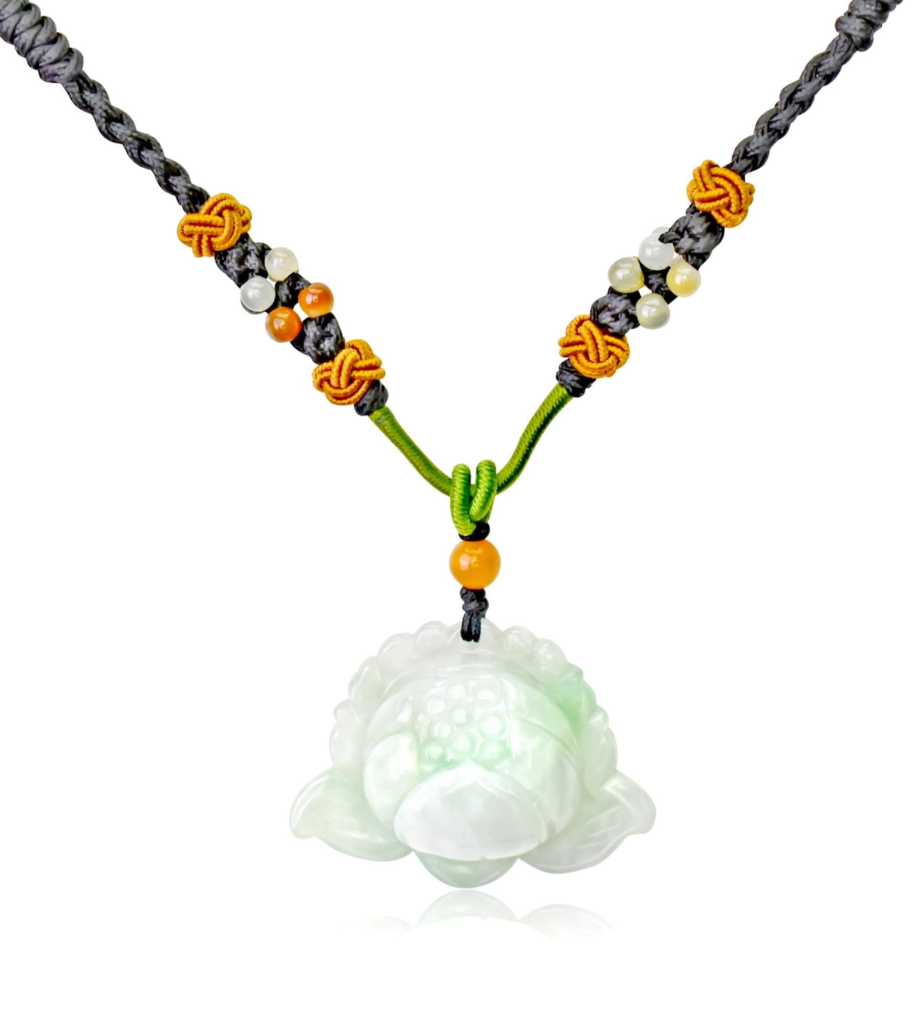 Necklace Lotus Flower Gift for Friend Handmade Jewelry Jade Pendant Lotus Birthstone Necklace for Birthday Gift Lotus Flower Pendant Necklace For Spiritual PracticeNecklacesSerenity Jade