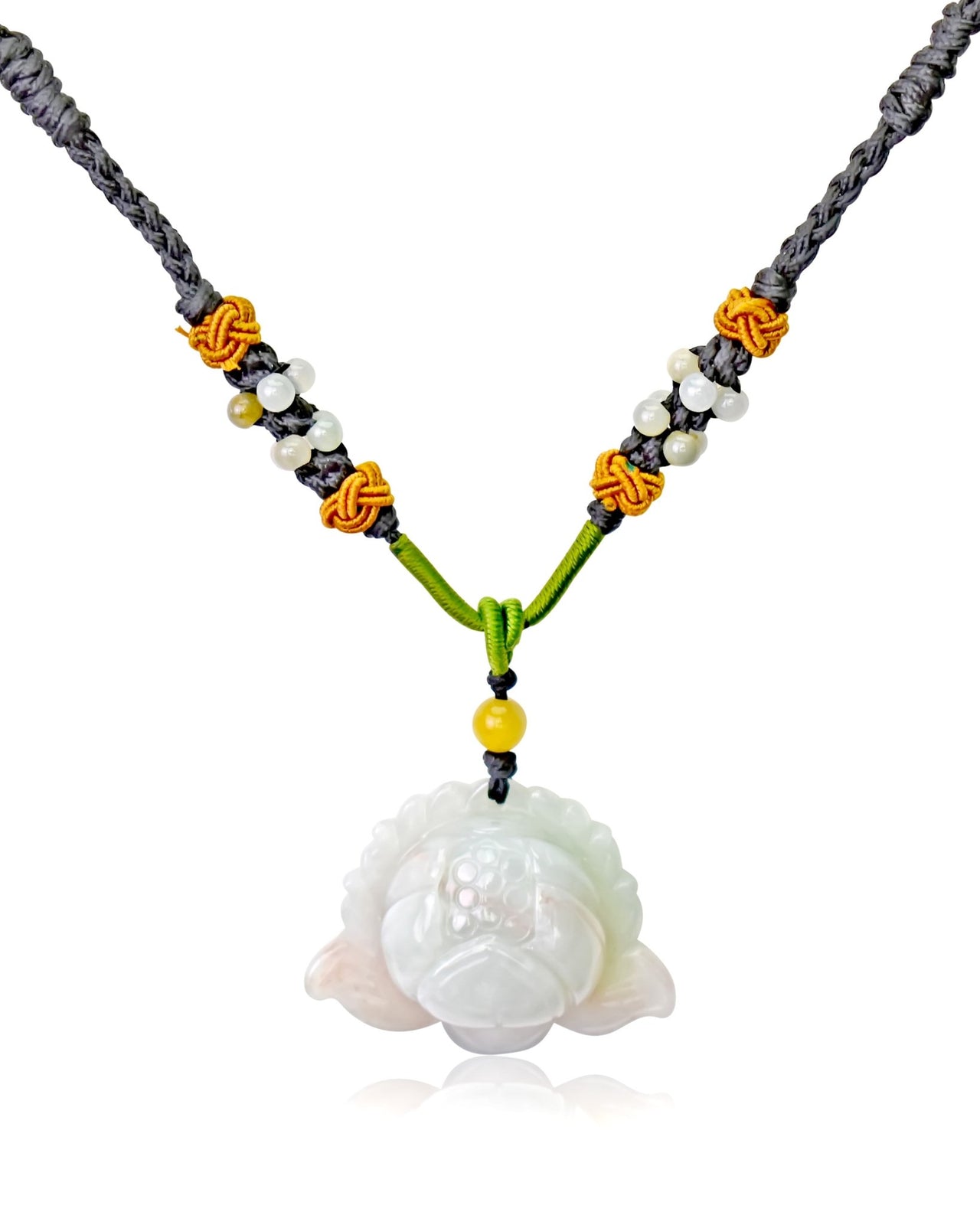 Necklace Lotus Flower Gift for Friend Handmade Jewelry Jade Pendant Lotus Birthstone Necklace for Birthday Gift Lotus Flower Pendant Necklace For Spiritual PracticeNecklacesSerenity Jade