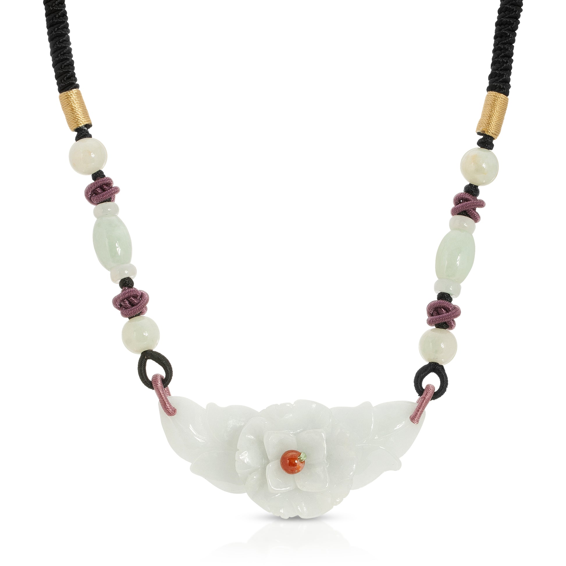 Discover Your True Beauty with a Fortune Flower Handmade Jade Necklace made with Black Cord