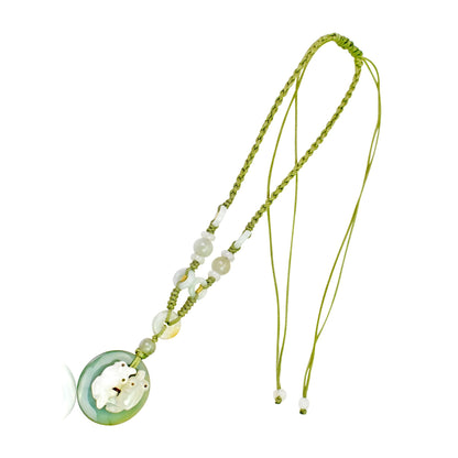 Fish Necklace Jade Pendant Round In Green Jade Jewellery For Success And Protection Birthday Gift for Prosperity