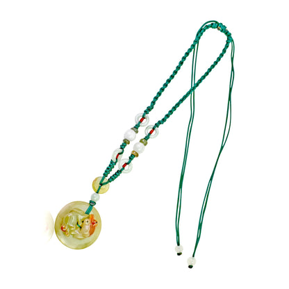 Handmade Fish Necklace Jade Pendant Round In Green Jade Jewellery For Success And Protection Anniversary Gift for Abundance