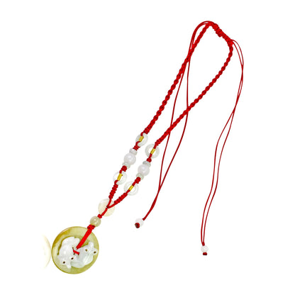 Fish Necklace Jade Pendant Round In Green Jade Jewellery For Success And Protection Mother's Day or Father's Day Gift