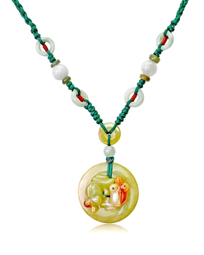 Fish Necklace Jade Pendant Round In Green Jade Jewellery For Success And Protection Anniversary Gift