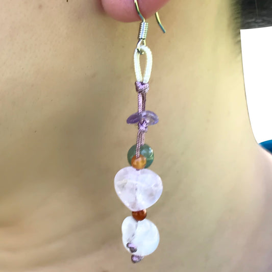 Women Dangling Silver Heart Earrings Valentine Beaded Earrings for Her Colored Gem Earrings Anniversary Gift