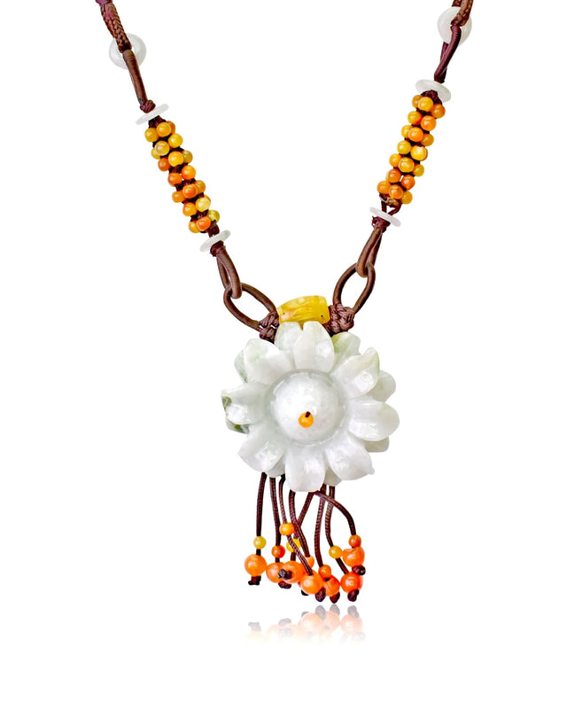 Radiate Summer Vibes with the Sunflower 100 Beads Floral Jade Pendant NecklaceNecklacesSerenity Jade
