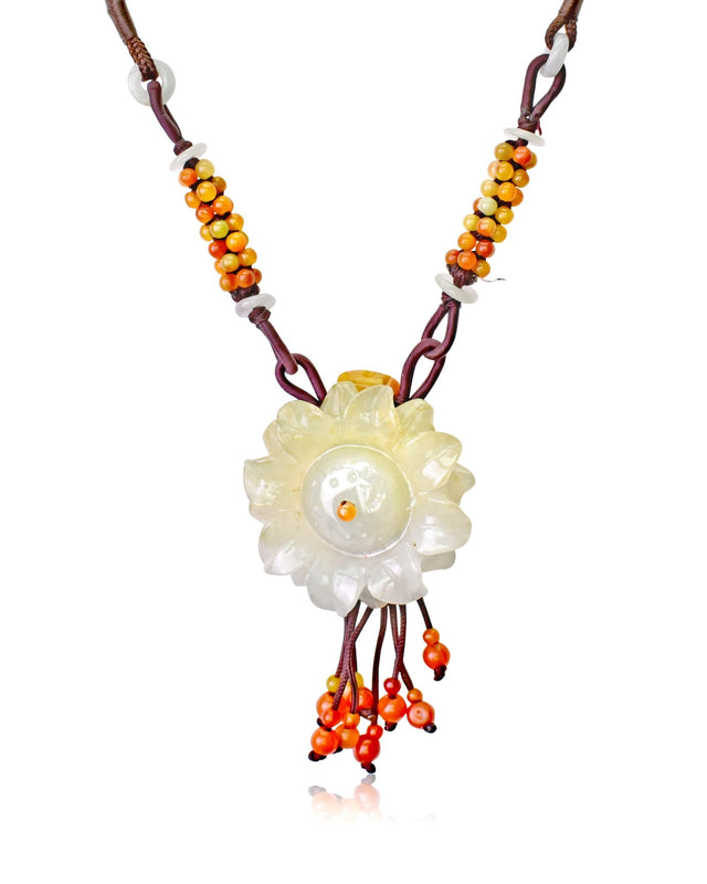 Radiate Summer Vibes with the Sunflower 100 Beads Floral Jade Pendant NecklaceNecklacesSerenity Jade