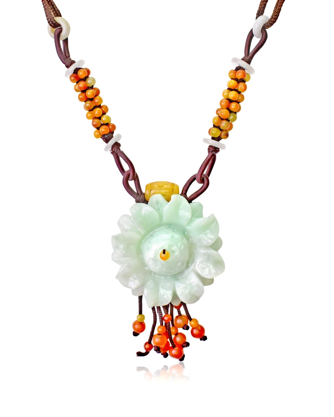 Radiate Summer Vibes with the Sunflower 100 Beads Floral Jade Pendant NecklaceNecklacesSerenity Jade