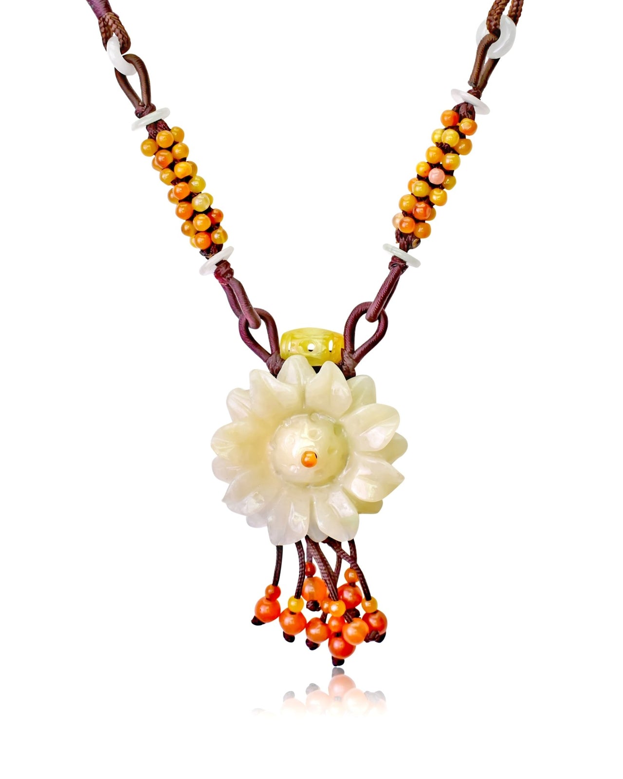 Radiate Summer Vibes with the Sunflower 100 Beads Floral Jade Pendant NecklaceNecklacesSerenity Jade
