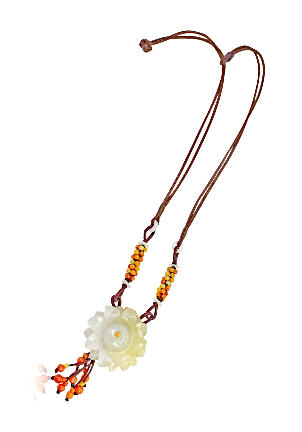 Radiate Summer Vibes with the Sunflower 100 Beads Floral Jade Pendant NecklaceNecklacesSerenity Jade
