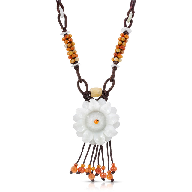 Radiate Summer Vibes with the Sunflower 100 Beads Floral Jade Pendant NecklaceNecklacesSerenity Jade