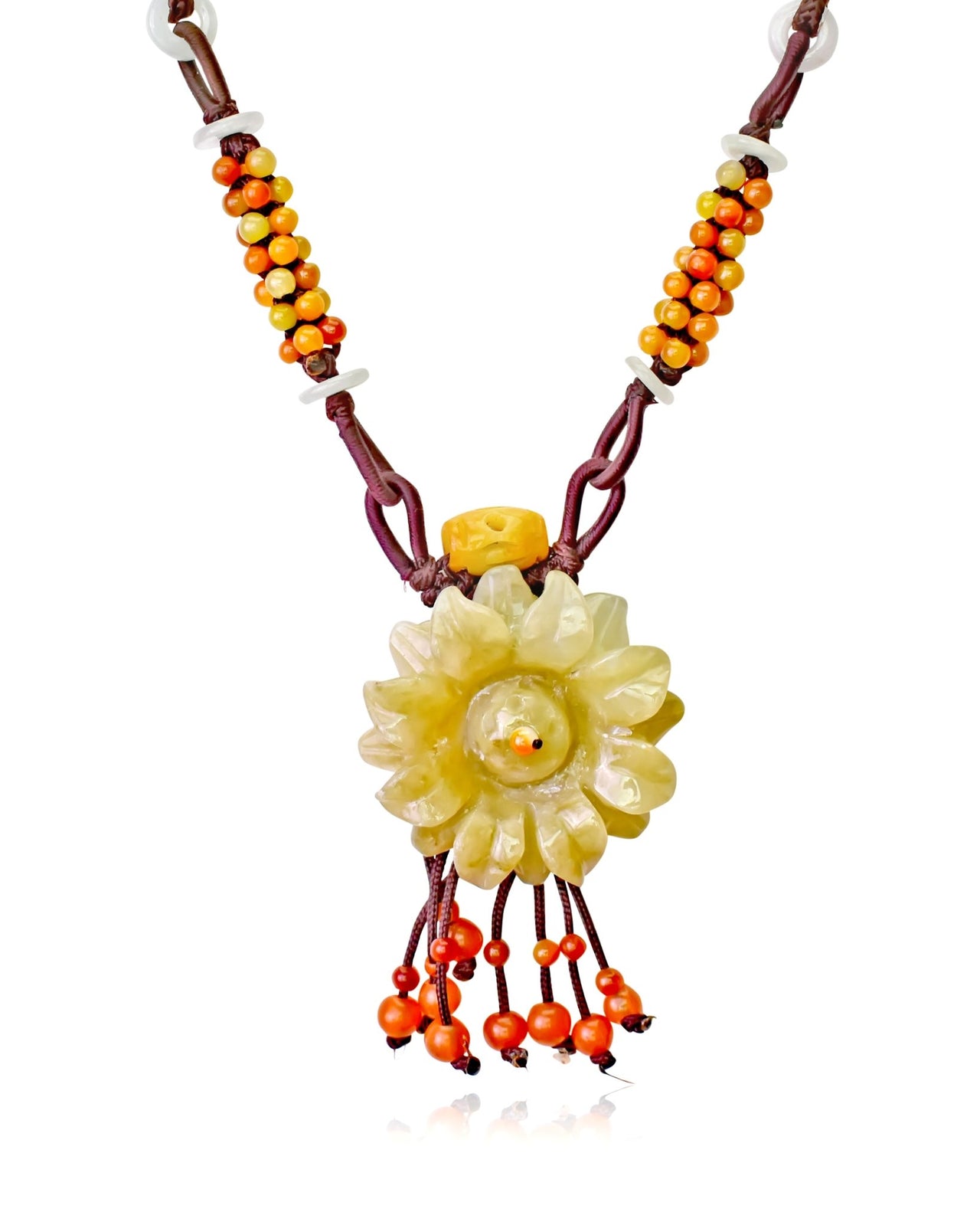 Radiate Summer Vibes with the Sunflower 100 Beads Floral Jade Pendant NecklaceNecklacesSerenity Jade