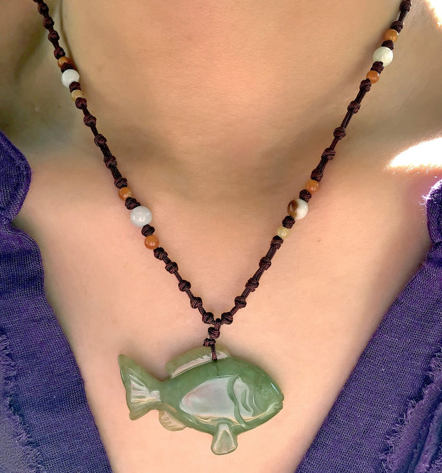 Set Sail in Style with the Hand - Carved Fish Jade Pendant NecklaceNecklacesSerenity Jade