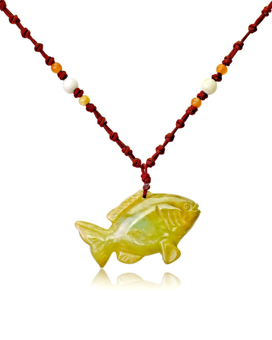 Yellow Jade Redfish Necklace a Redfish Pendant for Unisex Red Fish Necklace Heartfelt Birthday Gift