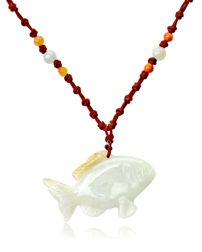 White Jade Redfish Necklace a Redfish Pendant for Unisex Red Fish Necklace Heartfelt Birthday Gift