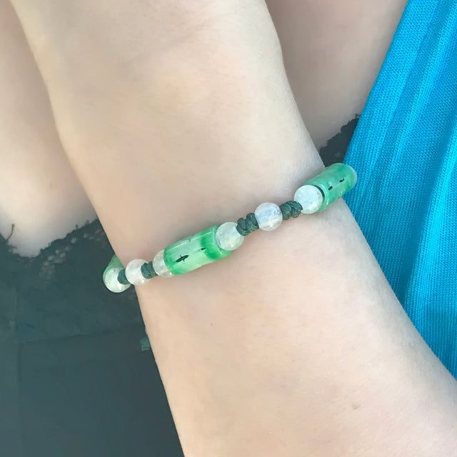 Show off your charm with the unique cylindrical jade beads BraceletBraceletsSerenity Jade