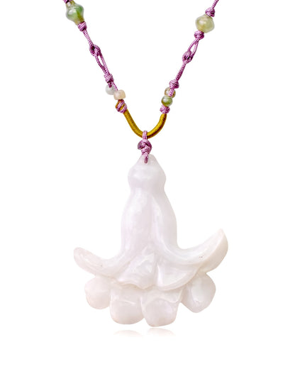 Bellflower Rapido Blue a Chunky Flower Necklace in Lavender Jade Pendant Uplifting Anniversary Gift for Peace and Abundance