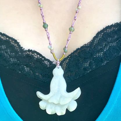Women Bellflower Rapido Blue a Chunky Flower Necklace in Lavender Jade Pendant Anniversary Gift for Peace and Abundance