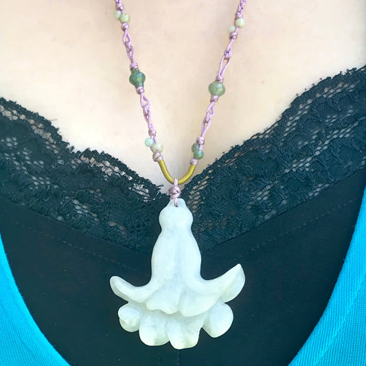 Women Bellflower Rapido Blue a Chunky Flower Necklace in Lavender Jade Pendant Anniversary Gift for Peace and Abundance