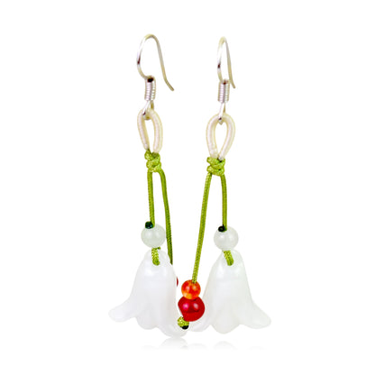 Romantic Flower Earrings Drop A White Bell Flower For Women Gemstone Flower Earrings Anniversary Gift