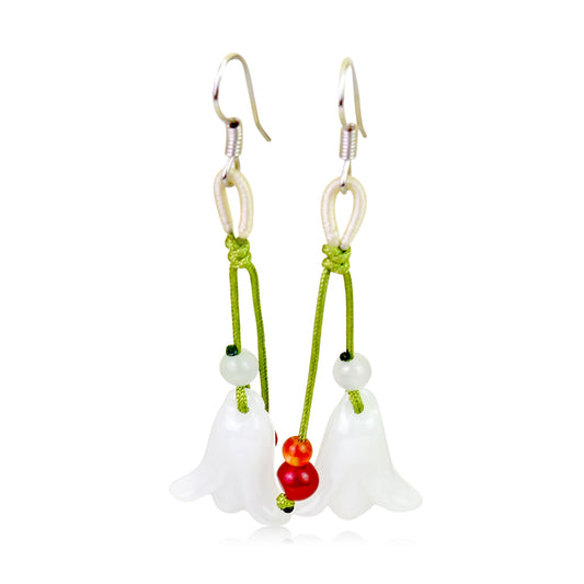 Romantic Flower Earrings Drop A White Bell Flower For Women Gemstone Flower Earrings Anniversary Gift