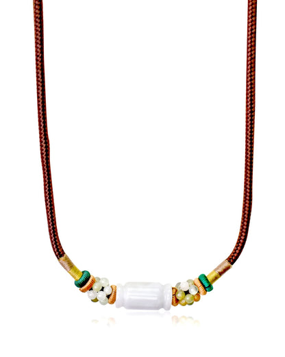 White Jade Mystical Beaded Tube Necklace a Classic Statement Jewelry for Women Tube Necklace Mother’s Day Gift