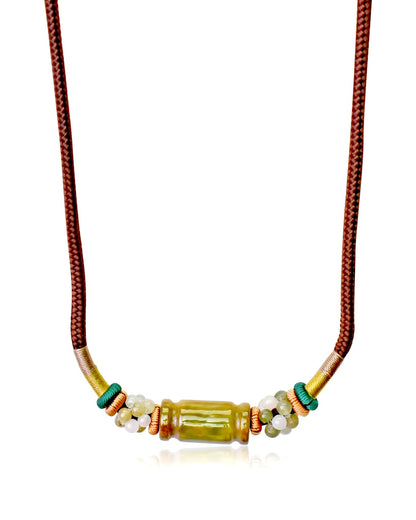 Yellow Jade Mystical Beaded Tube Necklace a Classic Statement Jewelry for Women Tube Necklace Mother’s Day Gift