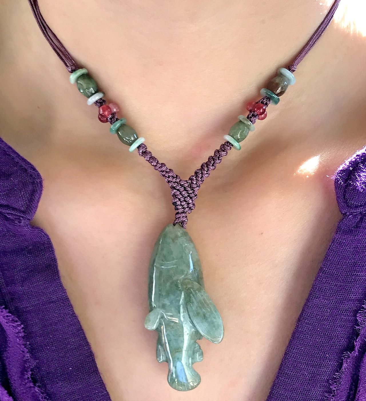Women Trout Necklace an Ocean Jewellery Green Jade Stone Necklace Unisex for Peace and Flow Birthday Gift