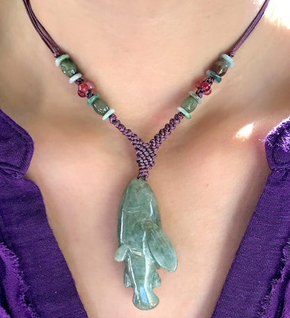 Women Trout Necklace an Ocean Jewellery Green Jade Stone Necklace Unisex for Peace and Flow Birthday Gift
