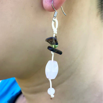 Pink Quartz Beads A Beaded Gemstone Earrings for Women Black Onyx Earrings Birthday Gift for Love and Romance