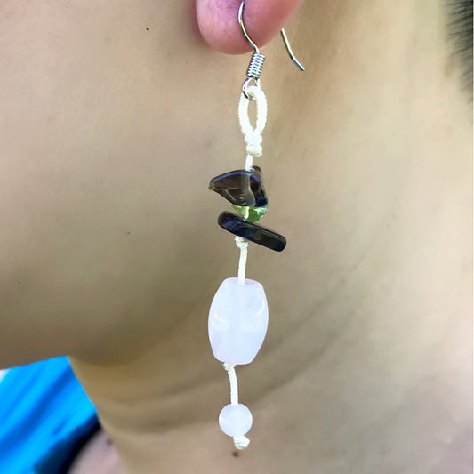 Pink Quartz Beads A Beaded Gemstone Earrings for Women Black Onyx Earrings Birthday Gift for Love and Romance
