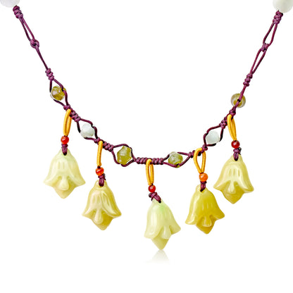 Yellow Jade Purple Canterbury Bells A Floral Necklace Chain For Ladies Flower With Necklace Birthday Gift