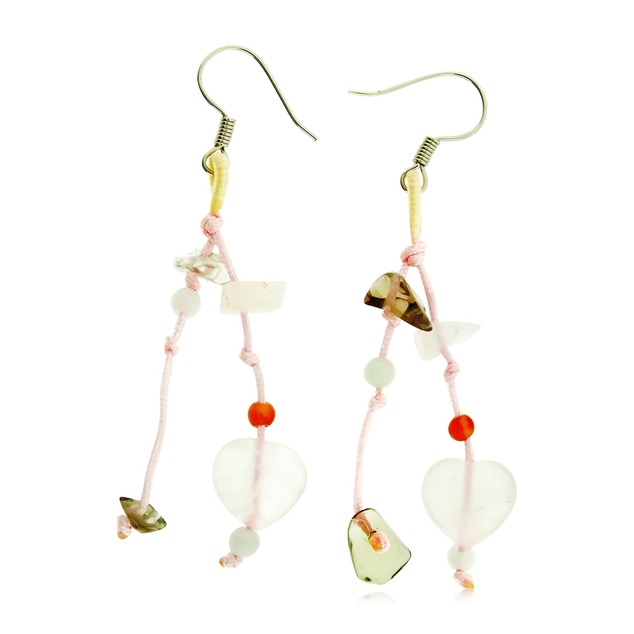 Stand Out with Asymmetrical Rose Quartz Heart Gemstone EarringsEarringsSerenity Jade