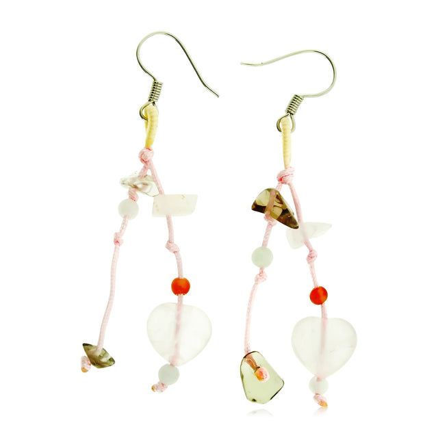 Stand Out with Asymmetrical Rose Quartz Heart Gemstone EarringsEarringsSerenity Jade