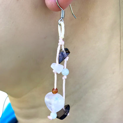 Women Heart Rose Quartz Crystal an Earrings Black Onyx for Her Onyx Earrings Elegance Anniversary Gift for Love and Harmony